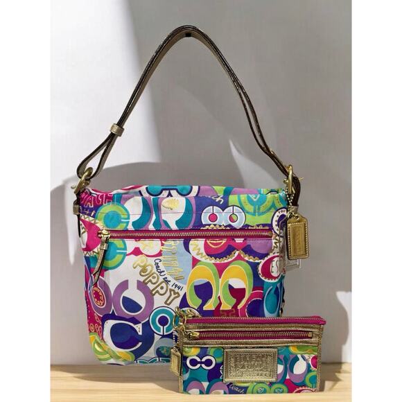 Y2K Coach 24821E Poppy Pop C Graffiti Convertible Hobo Bag & Wristlet